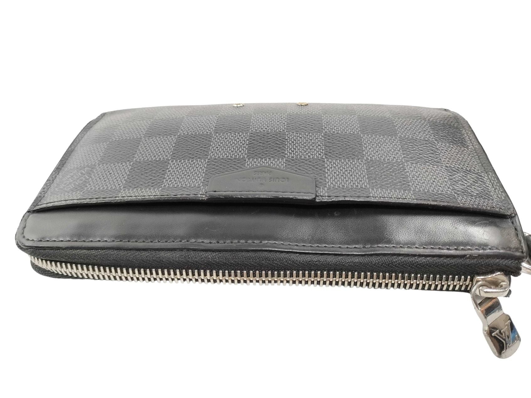 LOUIS VUITTON ルイヴィトン 長財布 ダミエ グラフィット ジッピー ドラゴンヌ N60379 ブラツク系 PVC レザー メンズ L字ファスナー リストレット シルバー金具 美品