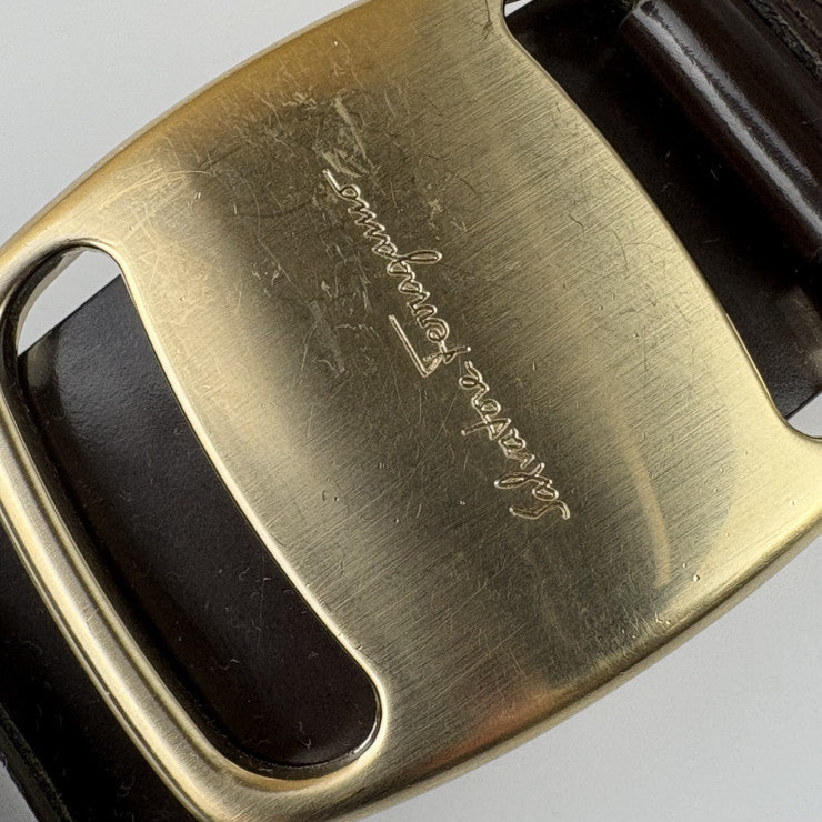 Salvatore Ferragamo フェラガモ ベルト ヴァラ バックル ベルト 67 8058 ブラウン系 レザー レディース 表記サイズ90 美品