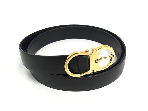 Salvatore Ferragamo フェラガモ ベルト ガンチーニ ナローベルト 23 0001 ブラック系 レザー レディース 美品