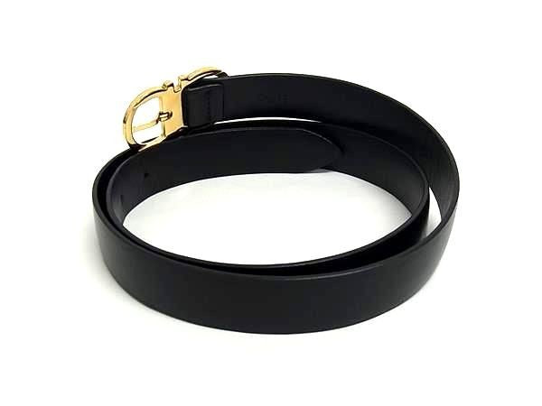 Salvatore Ferragamo フェラガモ ベルト ガンチーニ ナローベルト 23 0001 ブラック系 レザー レディース 美品