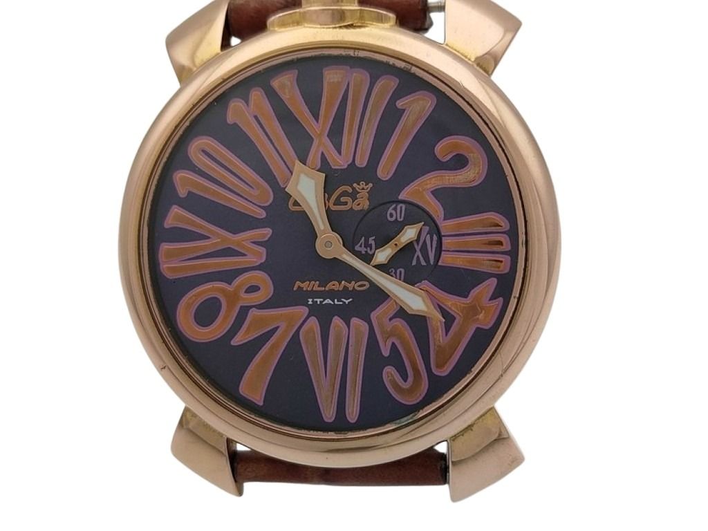 GaGa MILANO ガガミラノ 時計 マヌアーレ46 パープル系 ステンレス レザー メンズ 美品
