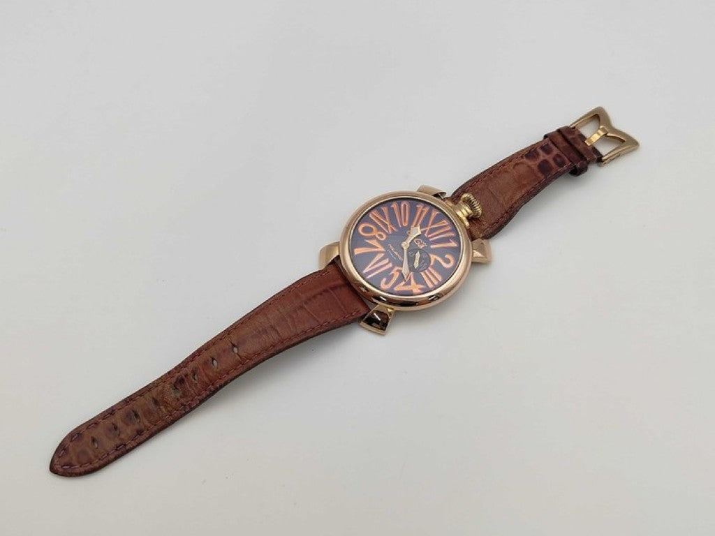 GaGa MILANO ガガミラノ 時計 マヌアーレ46 パープル系 ステンレス レザー メンズ 美品