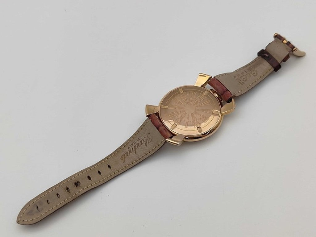GaGa MILANO ガガミラノ 時計 マヌアーレ46 パープル系 ステンレス レザー メンズ 美品