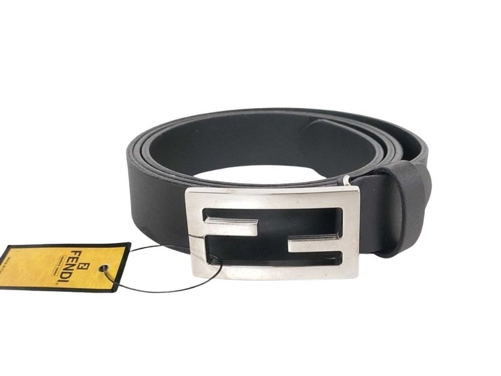FENDI フェンディ ベルト ブラック系 レザー メンズ FF金具 シルバー金具 美品