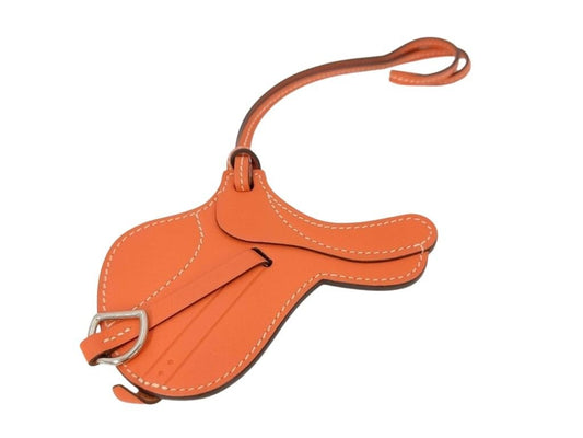 HERMES エルメス バッグチャーム パドック セル オレンジ系 レザー レディース シルバー金具 美品