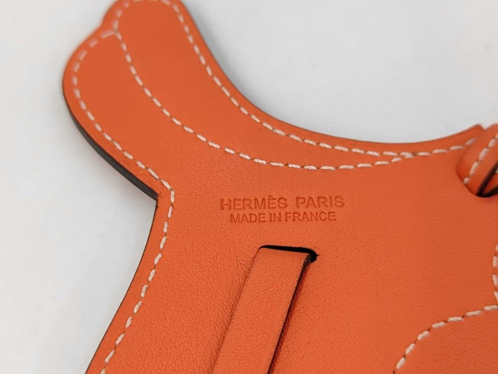 HERMES エルメス バッグチャーム パドック セル オレンジ系 レザー レディース シルバー金具 美品