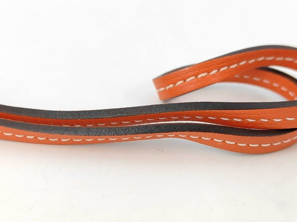 HERMES エルメス バッグチャーム パドック セル オレンジ系 レザー レディース シルバー金具 美品