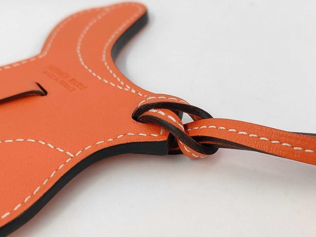 HERMES エルメス バッグチャーム パドック セル オレンジ系 レザー レディース シルバー金具 美品