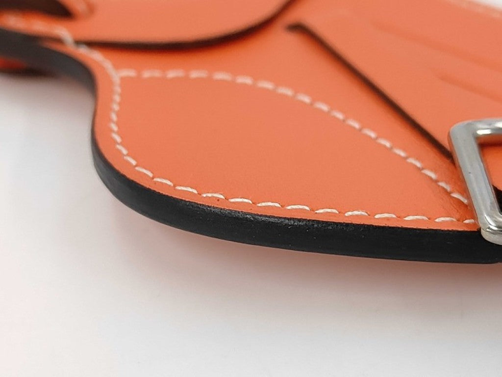 HERMES エルメス バッグチャーム パドック セル オレンジ系 レザー レディース シルバー金具 美品