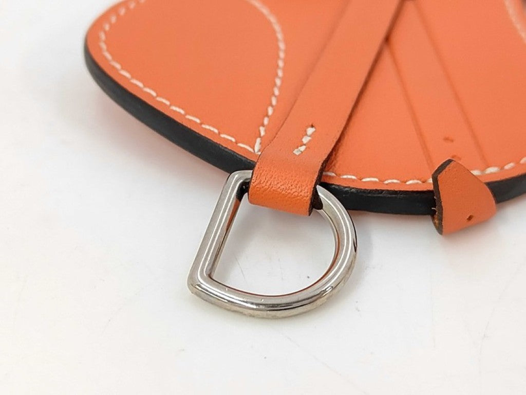 HERMES エルメス バッグチャーム パドック セル オレンジ系 レザー レディース シルバー金具 美品