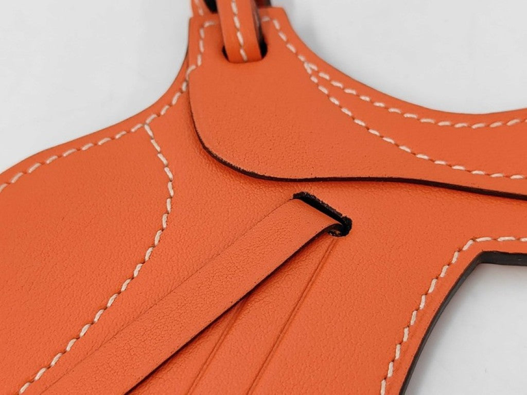 HERMES エルメス バッグチャーム パドック セル オレンジ系 レザー レディース シルバー金具 美品