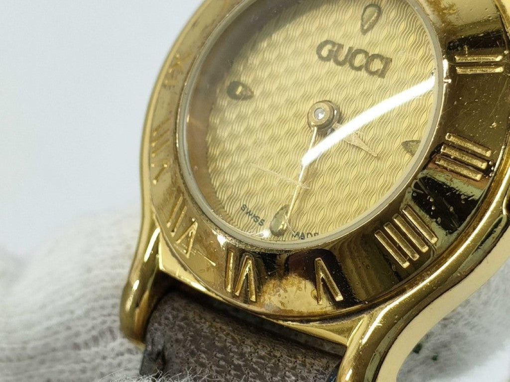 GUCCI グッチ 時計 6500L ゴールド ブラウン系 ステンレス レザー レディース