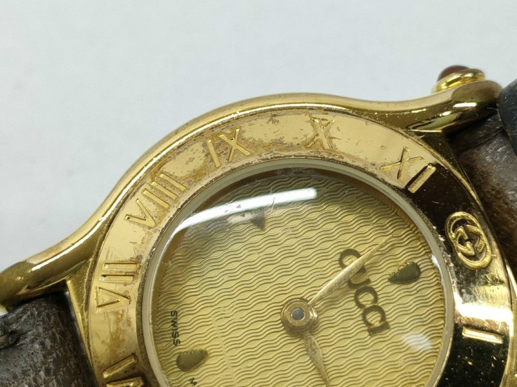 GUCCI グッチ 時計 6500L ゴールド ブラウン系 ステンレス レザー レディース