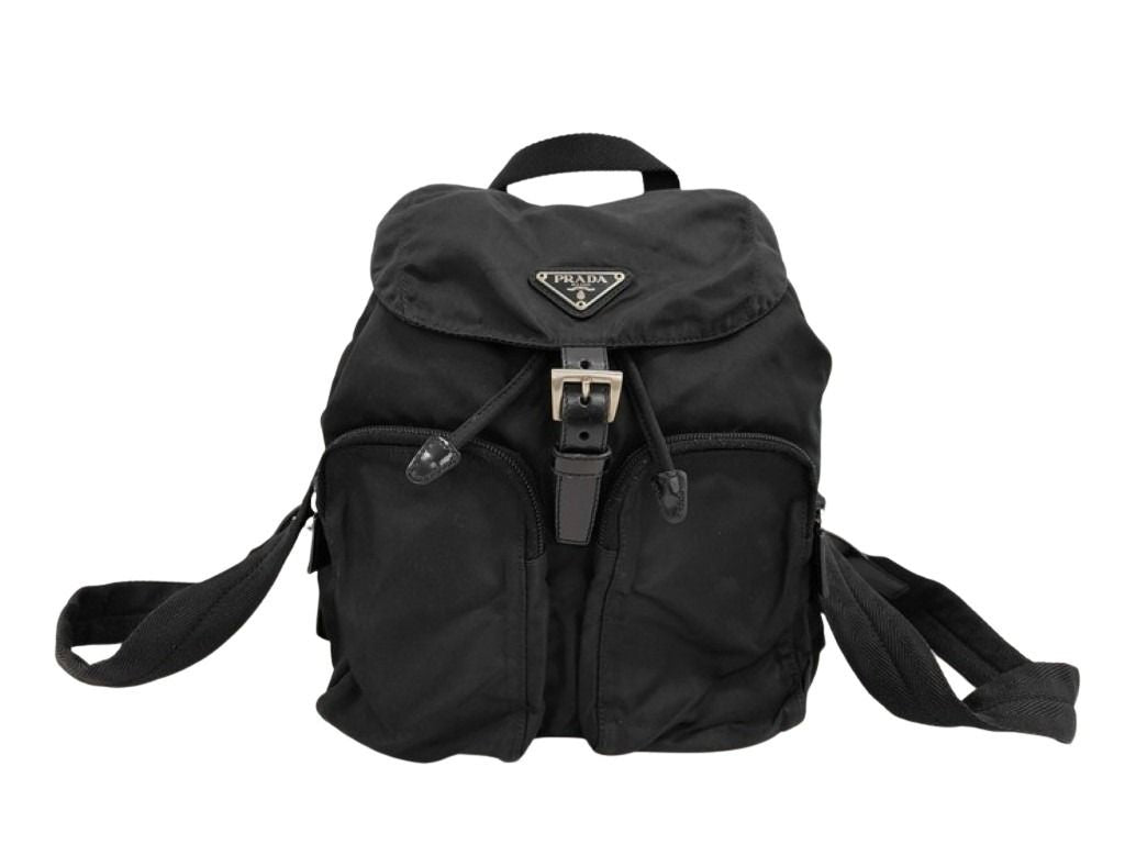 PRADA プラダ リュックサック トライアングルロゴ 1BZ005 ブラック系 ナイロン ユニセックス 白タグ シルバー金具 美品