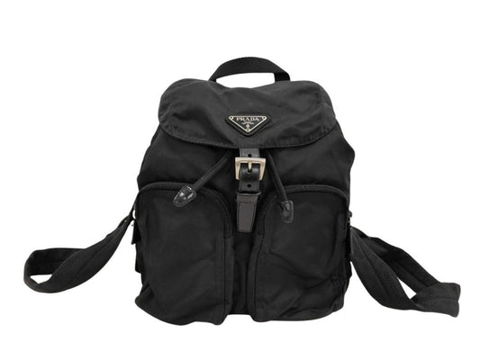 PRADA プラダ リュックサック トライアングルロゴ 1BZ005 ブラック系 ナイロン ユニセックス 白タグ シルバー金具 美品