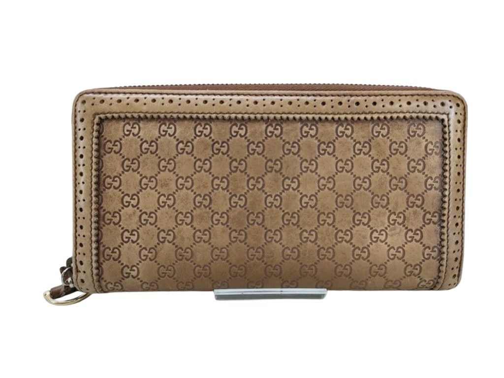 GUCCI グッチ 長財布 マイクログッチシマ 295371 ブラウン系 レザー ユニセックス ラウンドファスナー ホースビット ゴールド金具 美品