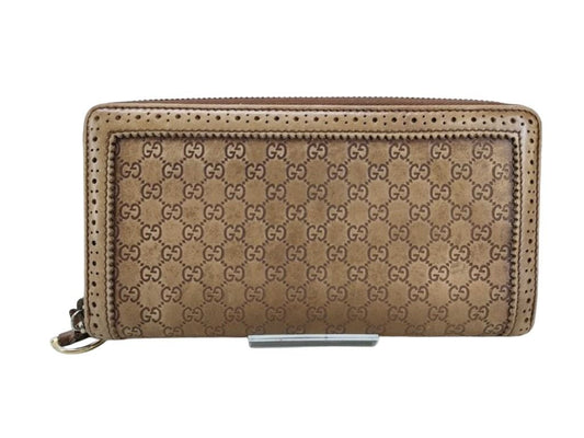 GUCCI グッチ 長財布 マイクログッチシマ 295371 ブラウン系 レザー ユニセックス ラウンドファスナー ホースビット ゴールド金具 美品