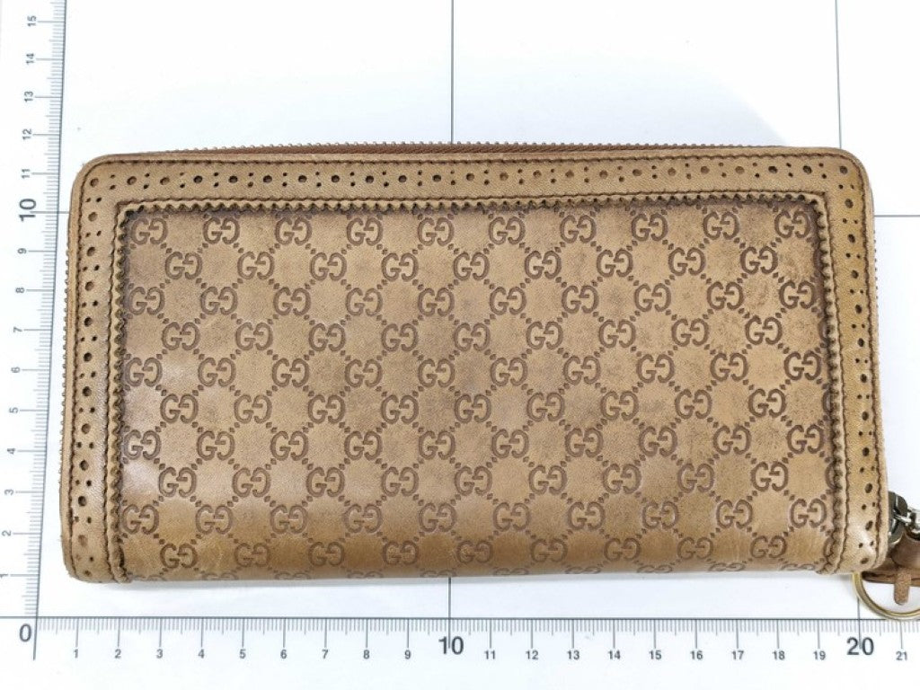 GUCCI グッチ 長財布 マイクログッチシマ 295371 ブラウン系 レザー ユニセックス ラウンドファスナー ホースビット ゴールド金具 美品