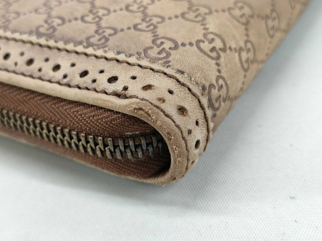 GUCCI グッチ 長財布 マイクログッチシマ 295371 ブラウン系 レザー ユニセックス ラウンドファスナー ホースビット ゴールド金具 美品