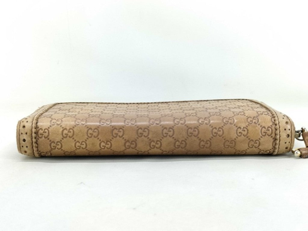 GUCCI グッチ 長財布 マイクログッチシマ 295371 ブラウン系 レザー ユニセックス ラウンドファスナー ホースビット ゴールド金具 美品