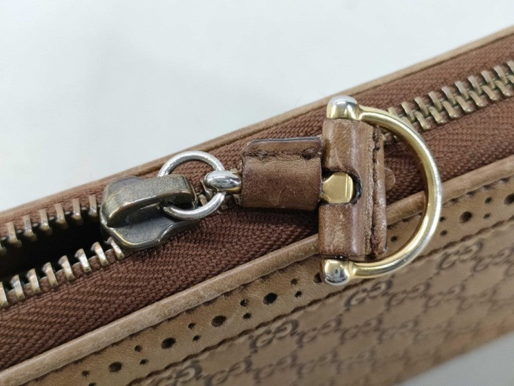 GUCCI グッチ 長財布 マイクログッチシマ 295371 ブラウン系 レザー ユニセックス ラウンドファスナー ホースビット ゴールド金具 美品