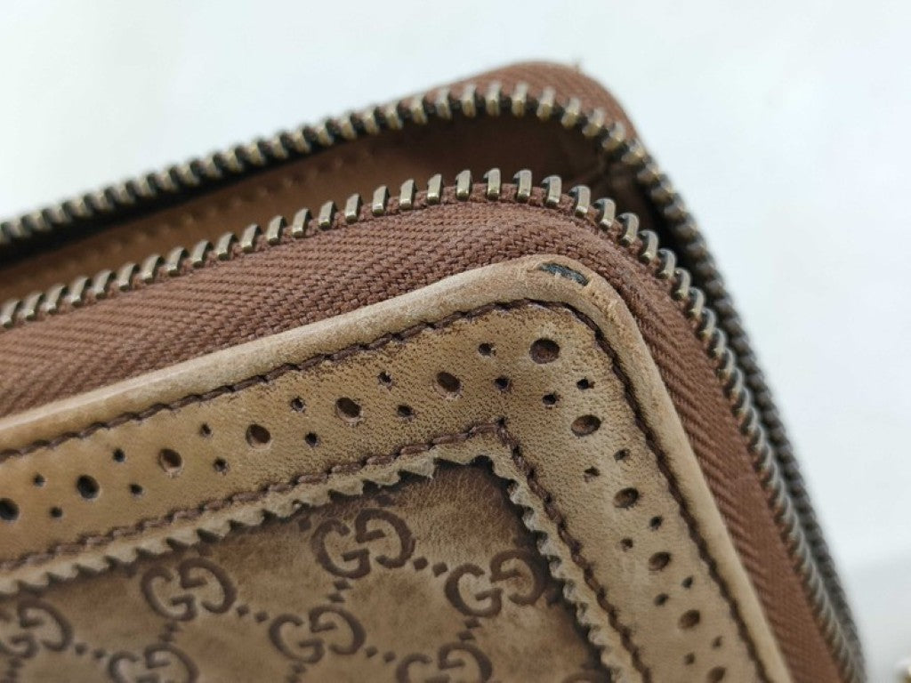 GUCCI グッチ 長財布 マイクログッチシマ 295371 ブラウン系 レザー ユニセックス ラウンドファスナー ホースビット ゴールド金具 美品