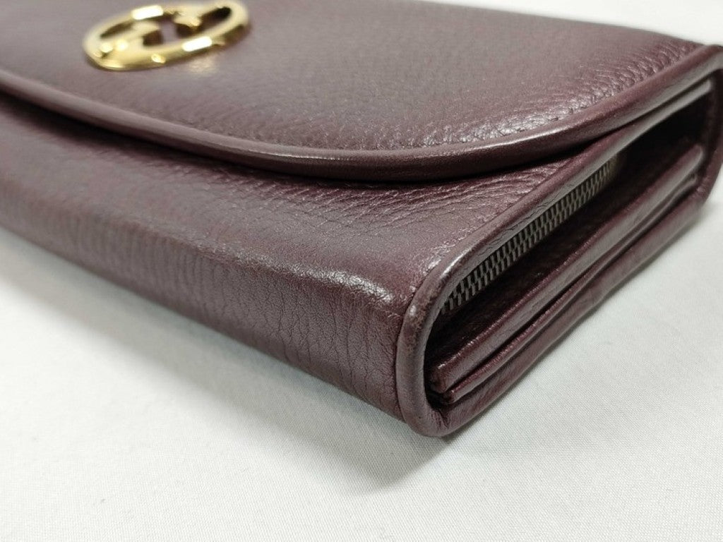 GUCCI グッチ 長財布 ダブルG コンチネンタルウォレット 245739 ボルドー系 レザー レディース 二つ折り ゴールド金具 美品