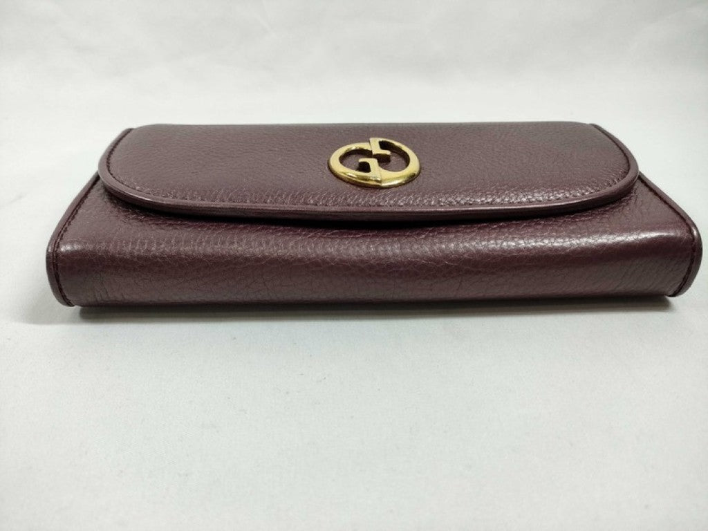 GUCCI グッチ 長財布 ダブルG コンチネンタルウォレット 245739 ボルドー系 レザー レディース 二つ折り ゴールド金具 美品