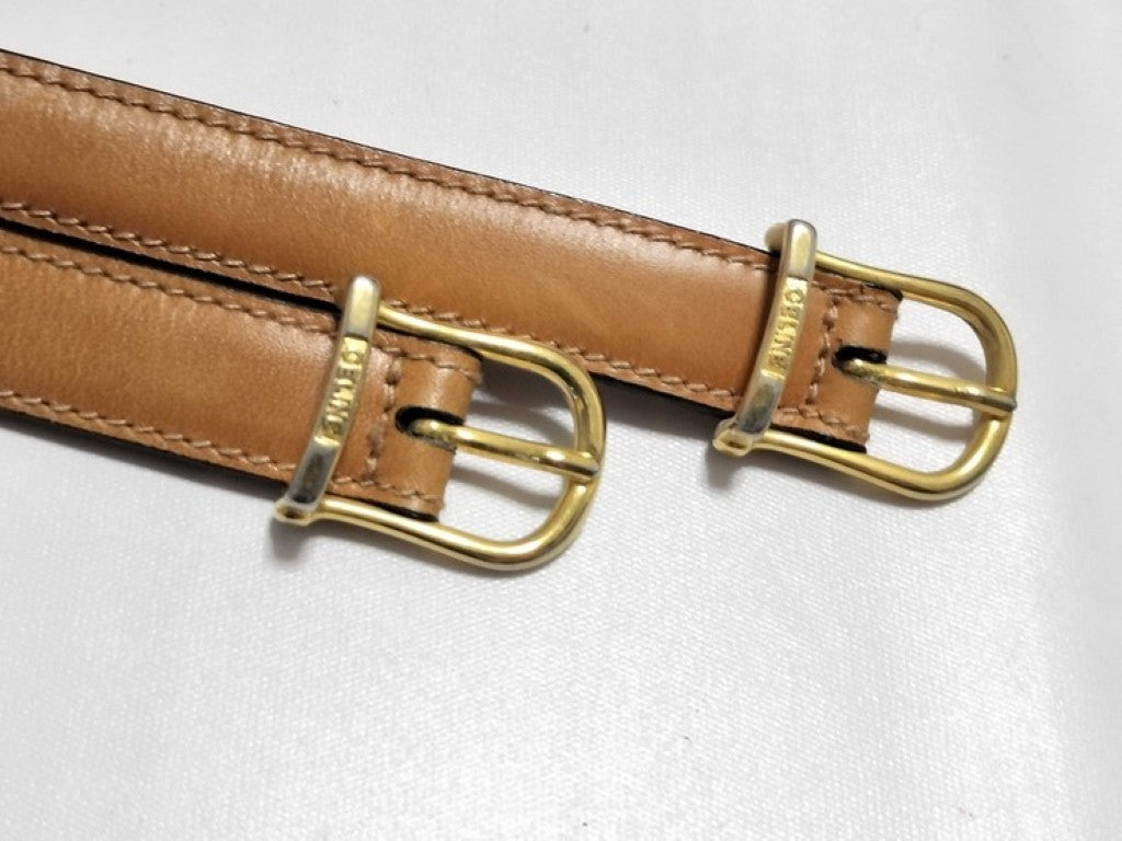 CELINE セリーヌ ベルト ダブルバックル ブラウン系 レザー レディース ゴールド金具 美品