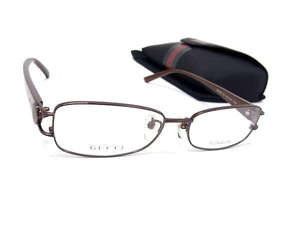 GUCCI グッチ 眼鏡 メガネフレーム クレストモチーフ GG-8540J ブラウン系 チタン ユニセックス 伊達メガネ アイウェア 美品