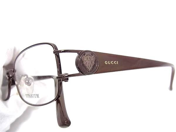 GUCCI グッチ 眼鏡 メガネフレーム クレストモチーフ GG-8540J ブラウン系 チタン ユニセックス 伊達メガネ アイウェア 美品