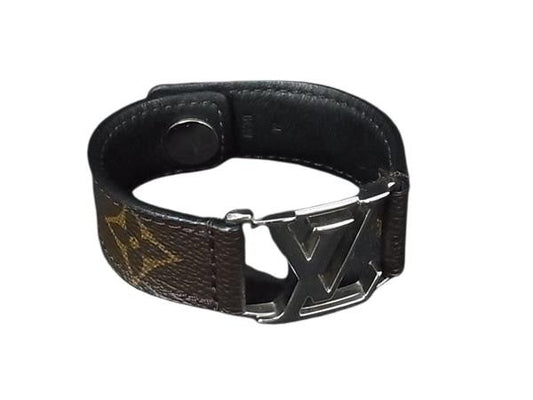 LOUIS VUITTON ルイヴィトン ブレスレット ブラスレ ホッケンハイム M6141 ブラウン モノグラム ユニセックス シルバー金具 美品