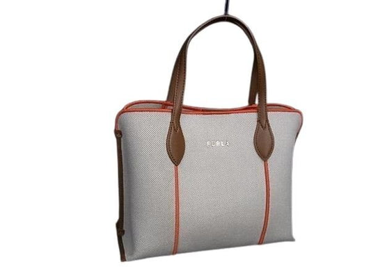 FURLA フルラ ハンドバッグ ヴィットリア アイボリー オレンジ キャンバス レザー レディース 超美品