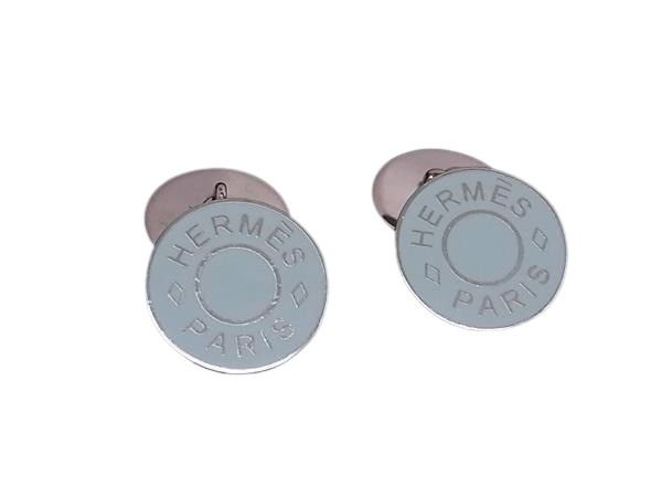 HERMES エルメス カフスボタン カフリンクス セリエ ライトブルー シルバー メタル メンズ 美品