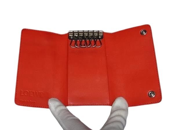LOEWE ロエベ 6連 キーケース リピートアナグラム レッド レザー レディース シルバー金具 美品