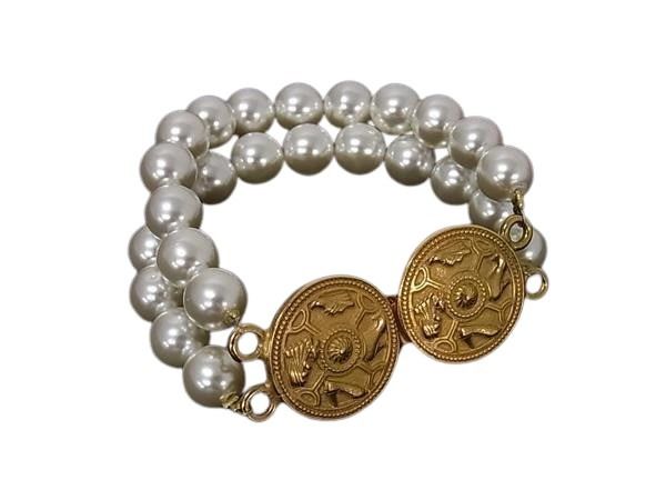 Salvatore Ferragamo フェラガモ ブレスレット ゴールド アイボリー メタル レディース パール 美品