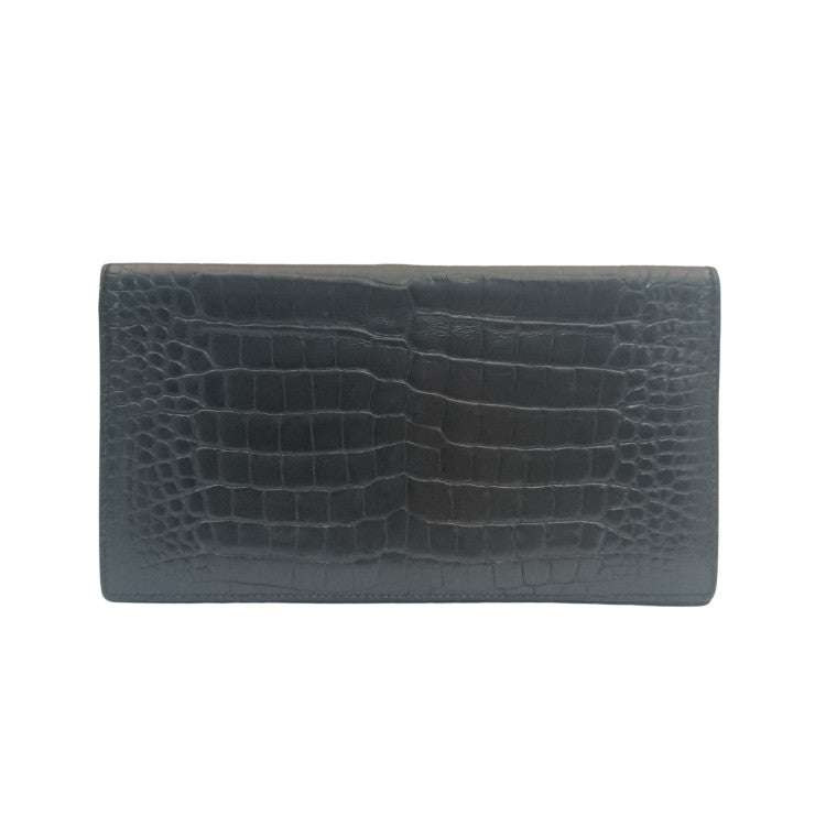 HERMES エルメス 長財布 MC2フレミング ブラック アリゲーター メンズ 二つ折り財布 マット