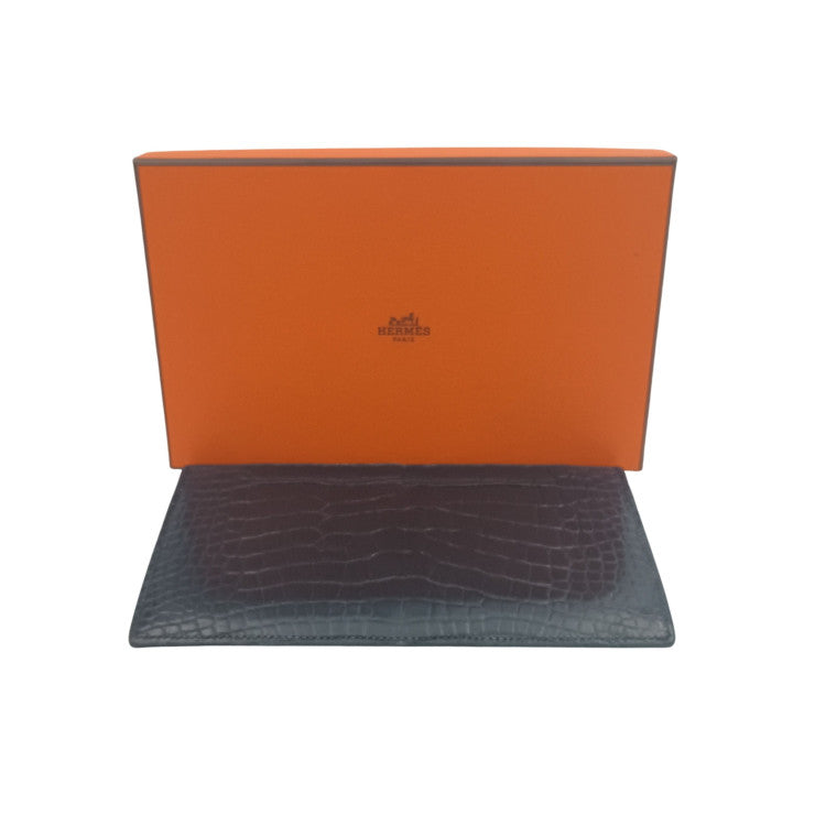 HERMES エルメス 長財布 MC2フレミング ブラック アリゲーター メンズ 二つ折り財布 マット