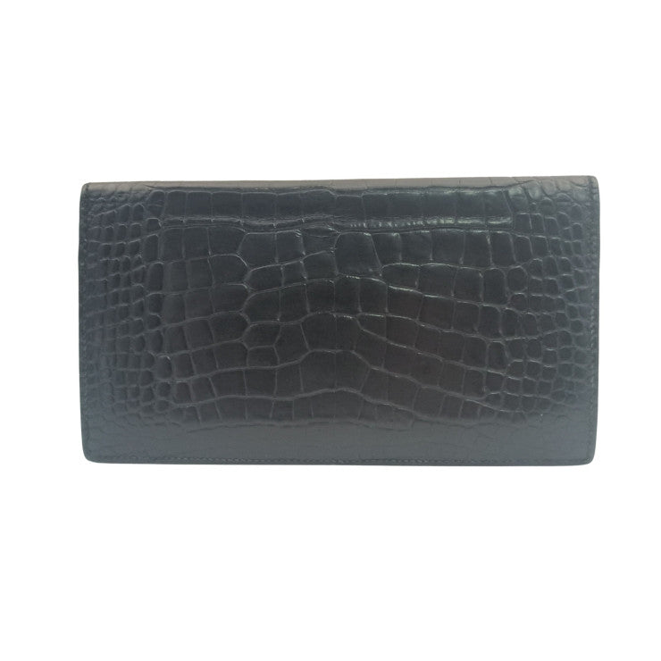 HERMES エルメス 長財布 MC2フレミング ブラック アリゲーター メンズ 二つ折り財布 マット