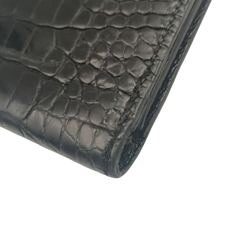 HERMES エルメス 長財布 MC2フレミング ブラック アリゲーター メンズ 二つ折り財布 マット