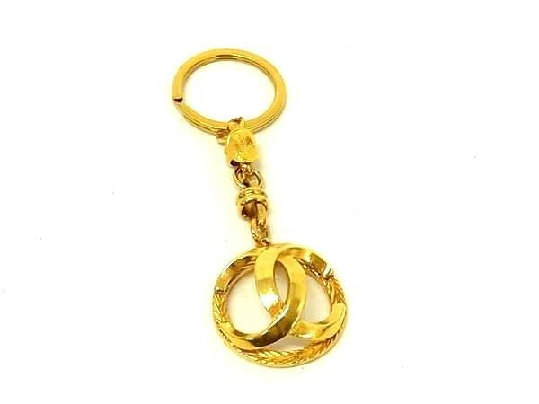 CHANEL シャネル バッグチャーム ココマーク ゴールド系 メタル ユニセックス キーホルダー キーリング 美品