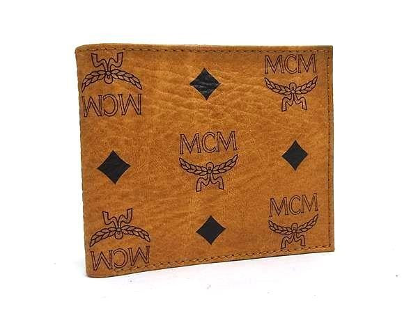 MCM エムシーエム 二つ折り財布 ヴィセトス ロゴグラム コニャック系 レザー メンズ モノグラム 美品