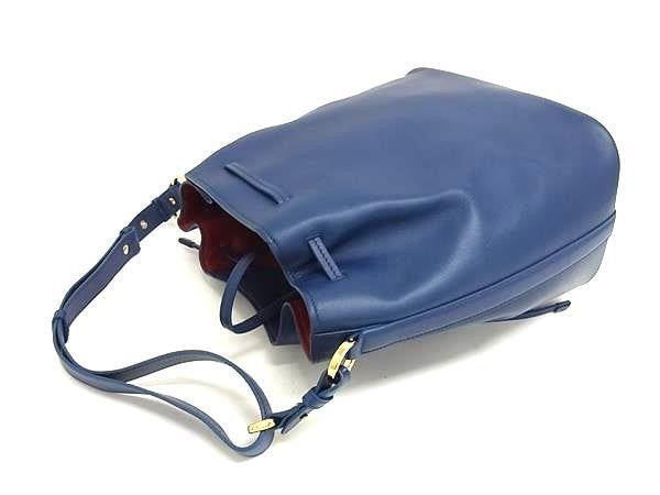 SALVATORE FERRAGAMO フェラガモ ショルダーバッグ ガンチーニ AU-21/F269 ブルー系 レザー レディース ドローストリング 2WAY ゴールド金具 美品