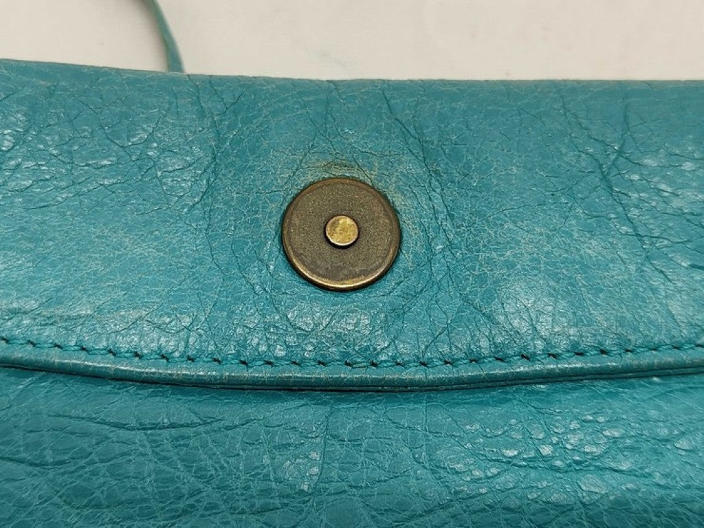 BALENCIAGA バレンシアガ ショルダーバッグ ジャイアントヒップ 319376 ターコイズブルー系 レザー レディース クラッチバッグ 美品