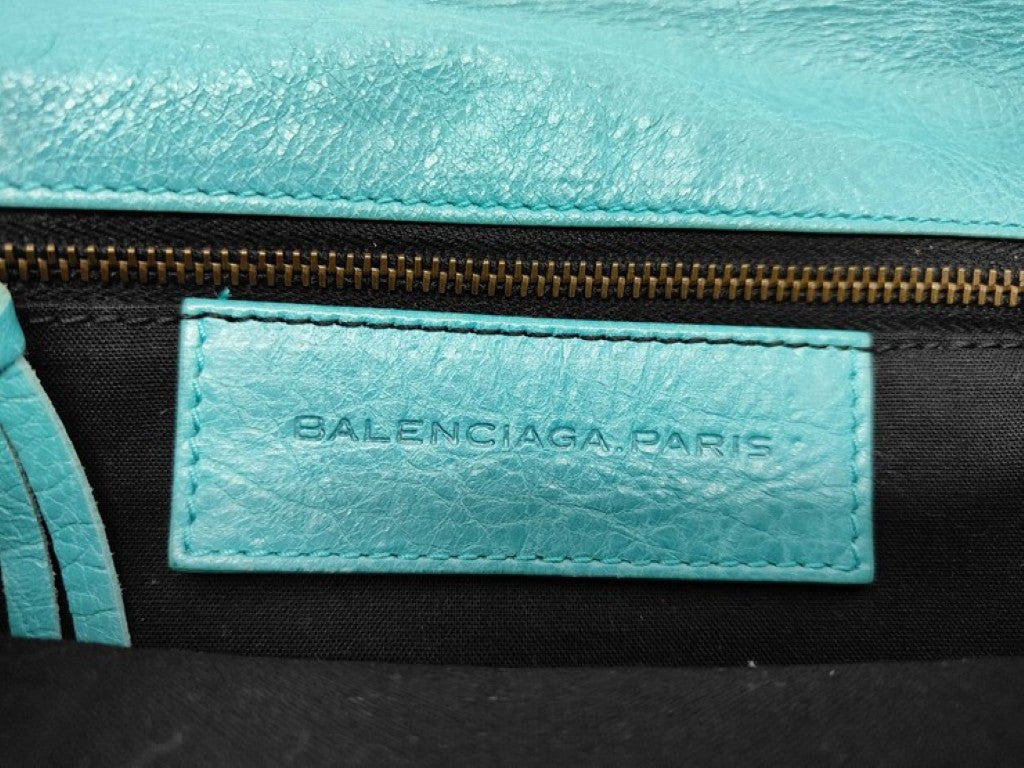 BALENCIAGA バレンシアガ ショルダーバッグ ジャイアントヒップ 319376 ターコイズブルー系 レザー レディース クラッチバッグ 美品