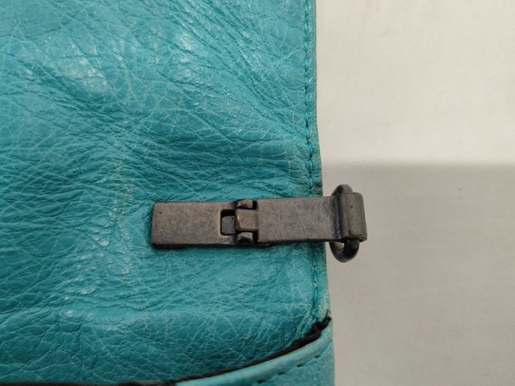 BALENCIAGA バレンシアガ ショルダーバッグ ジャイアントヒップ 319376 ターコイズブルー系 レザー レディース クラッチバッグ 美品