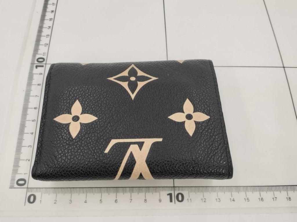 LOUIS VUITTON ルイヴィトン 三つ折り財布 ヴィクトリーヌ M80968 ブラック ベージュ系 バイカラー モノグラム アンプラント レディース ゴールド金具 美品