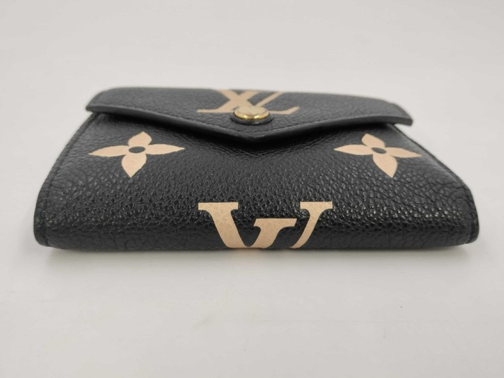 LOUIS VUITTON ルイヴィトン 三つ折り財布 ヴィクトリーヌ M80968 ブラック ベージュ系 バイカラー モノグラム アンプラント レディース ゴールド金具 美品