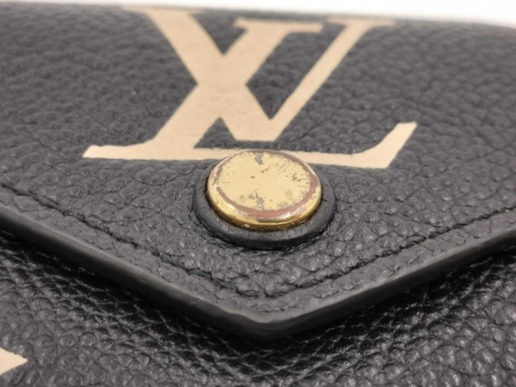 LOUIS VUITTON ルイヴィトン 三つ折り財布 ヴィクトリーヌ M80968 ブラック ベージュ系 バイカラー モノグラム アンプラント レディース ゴールド金具 美品
