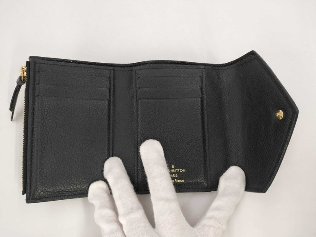 LOUIS VUITTON ルイヴィトン 三つ折り財布 ヴィクトリーヌ M80968 ブラック ベージュ系 バイカラー モノグラム アンプラント レディース ゴールド金具 美品